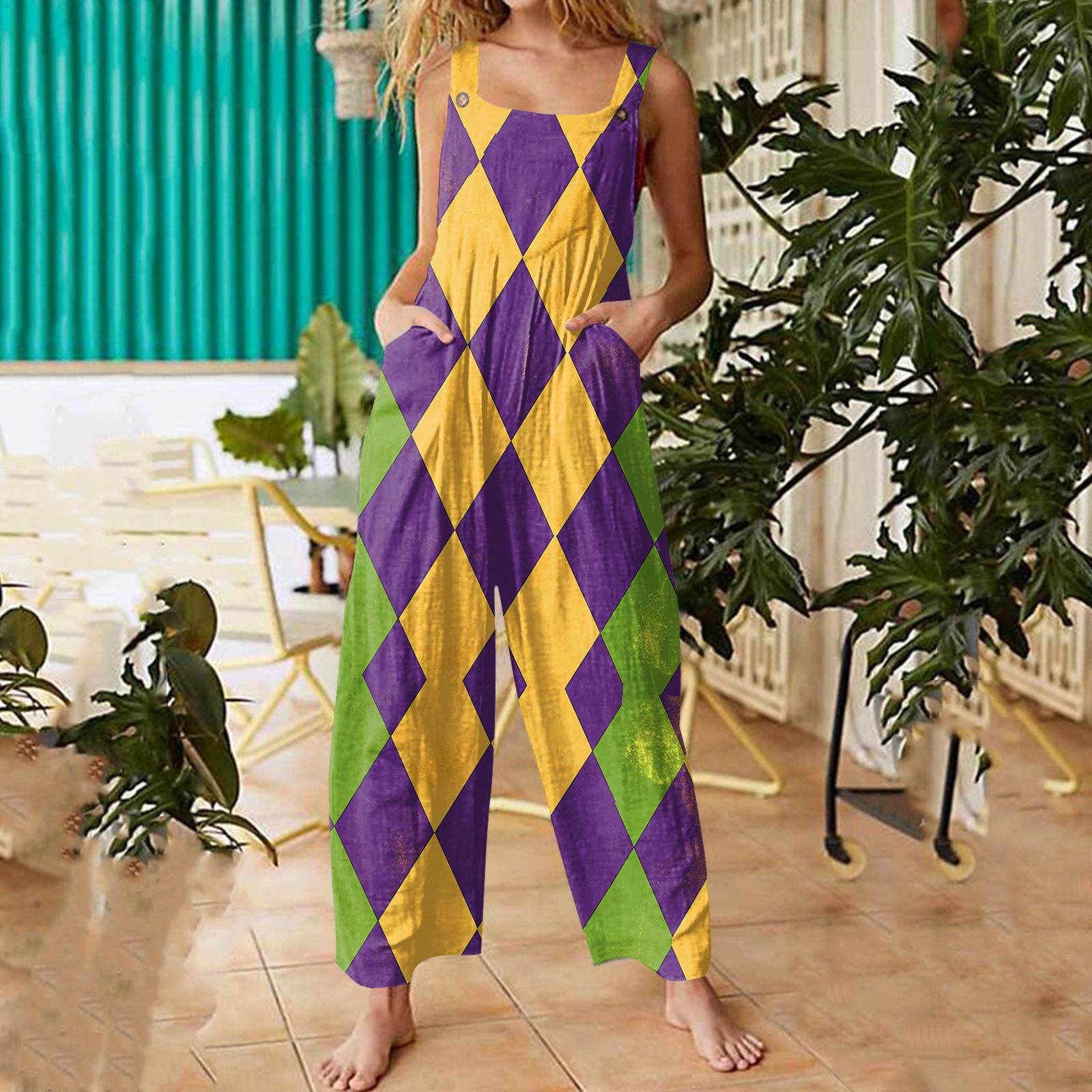 

Женские повседневные комбинезоны, комбинезоны, регулируемые бретели, без рукавов, принт Карнавал , удобные ромперы с карманом L