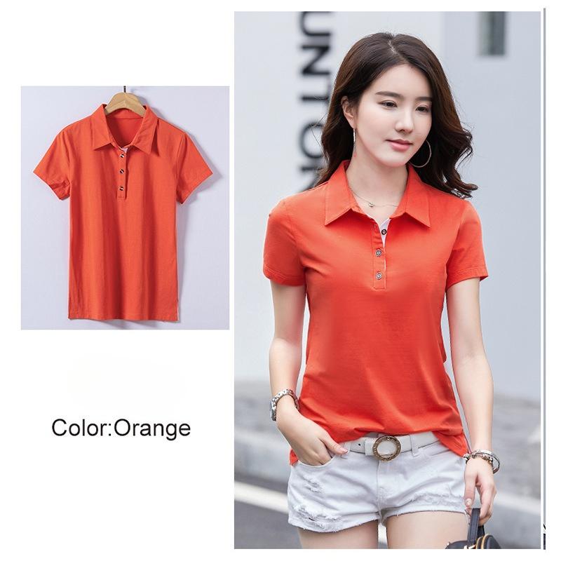 Summer Solid Color Notch Lapel Korean Style Fitted Women's Short Sleeve T-Shirt Simple and Fashionable Top
