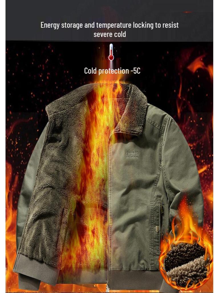 Men's Plus Velvet Double-Sided Lambswool Jacket - Large Size, Winter Warmth Coat