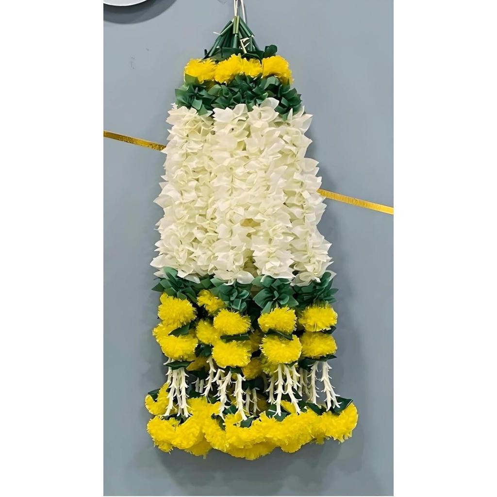 10pc Handmade Artificial Jasmine Gajra Marigold Garland Rajnigandha Tassels & Bells Traditional Decor