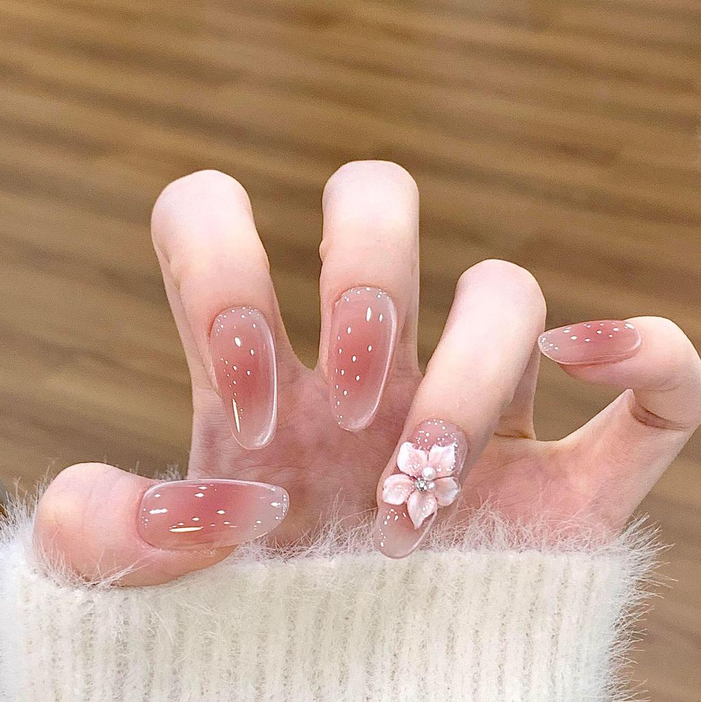 Blush French Cat Eye Princess Bow Nails - Handmade Wearable Nail Art