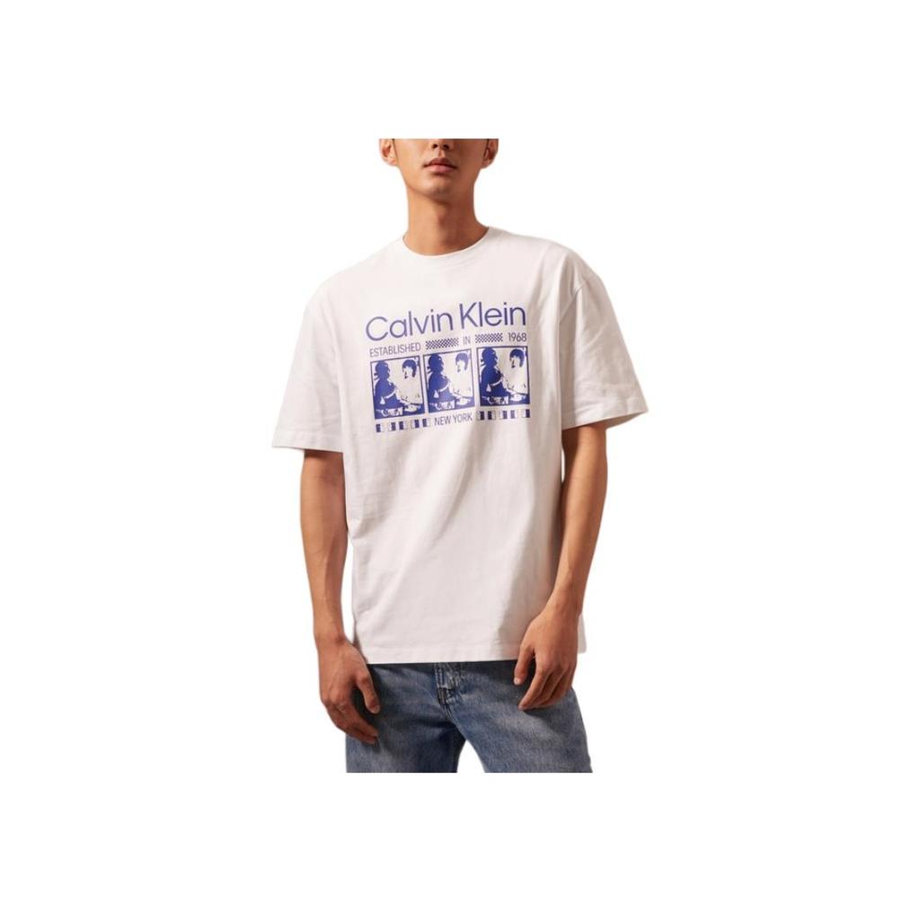 Calvin Klein Rainbow Series Jeans Ss24 Pattern Print Crew Neck Short Sleeve T-Shirt Unisex T-Shirt Moonlight-White 40BM840-YAA