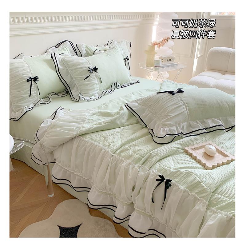 

Двухслойный кружевной летний комплект одеял 2024 года, новый летний комплект из четырех предметов с бантом в виде милого одеяла, мягкое прохладное одеяло, одеяло с кондиционером 200x230 4pcs