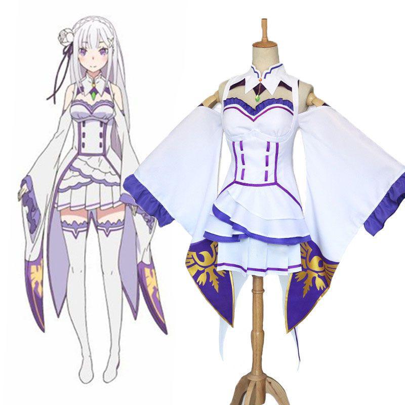 Rezero Kara Hajimeru Isekai Seikatsu Emilia Elf Cosplay Costume Complete Set