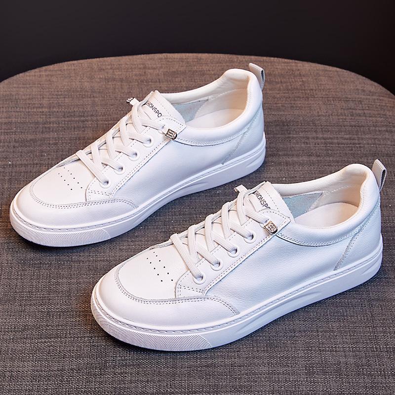 The First Layer of Cowhide Breathable Leather Little White Shoes Women's New Summer Hollowed-out One-pedal Flat-soled Casual Board Shoes