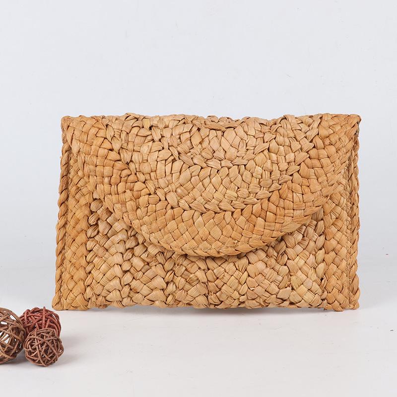 Handmade Women's Straw Corn Husk Clutch & Coin Purse - Casual Woven Beach Bag