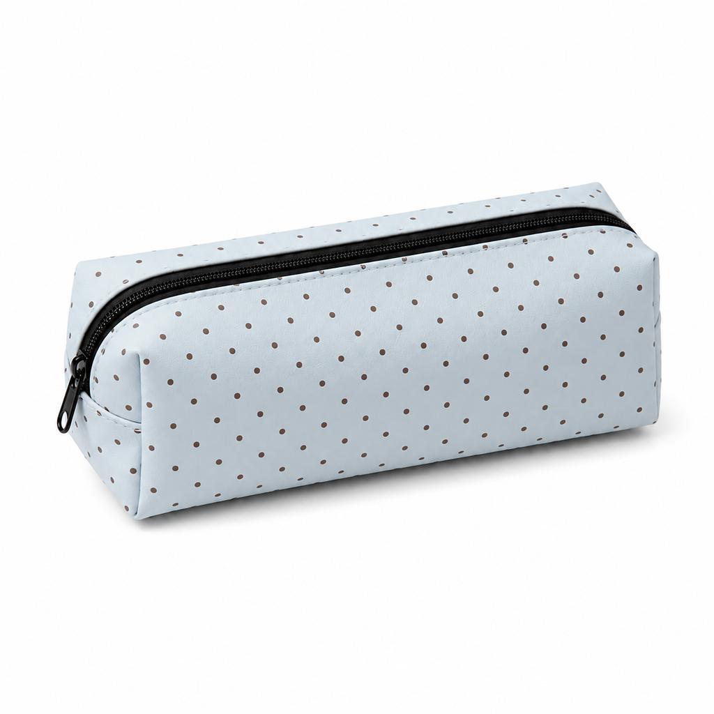 Polka Dot Pencil Case Set Large Capacity Canvas Zipper Pen Pouch for Students School Office Travel Makeup Storage