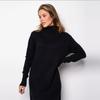 Elegant Solid Color Knitted Dress Women Loose Turtleneck Long Sleeve Female Sweater Autumn Winter Fashion Lady Knitwear