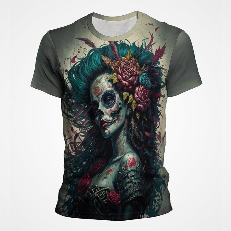 Mexikanischer Totenkopf Tag der Toten 3D-gedrucktes Kurzarm-Herren-T-Shirt