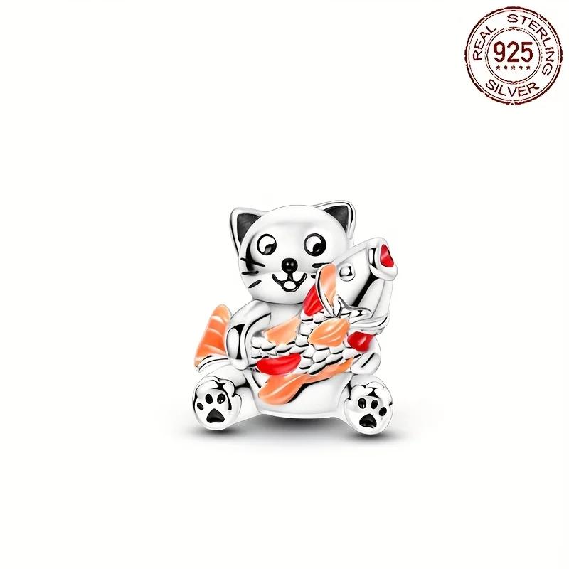 New Authentic Copper Animal Collection Charm Bead Charms Black Wing Cat Fishing Pendants Bead Charms Compatible With Bracelets Do It Yourself Jeweller