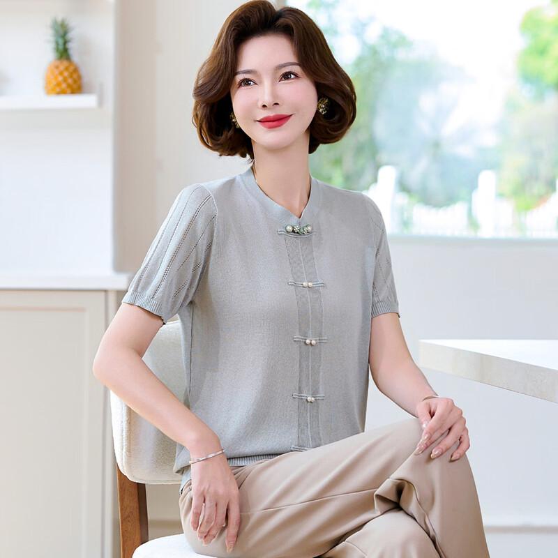 

WoXue New Chinese Style Short Sleeve Ice Silk Top XL