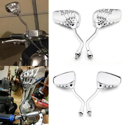 Rétroviseur latéral universel pour moto et scooter, paire de rétroviseurs argentés, motif crâne, crabe, ombre, 8 mm, 10 mm