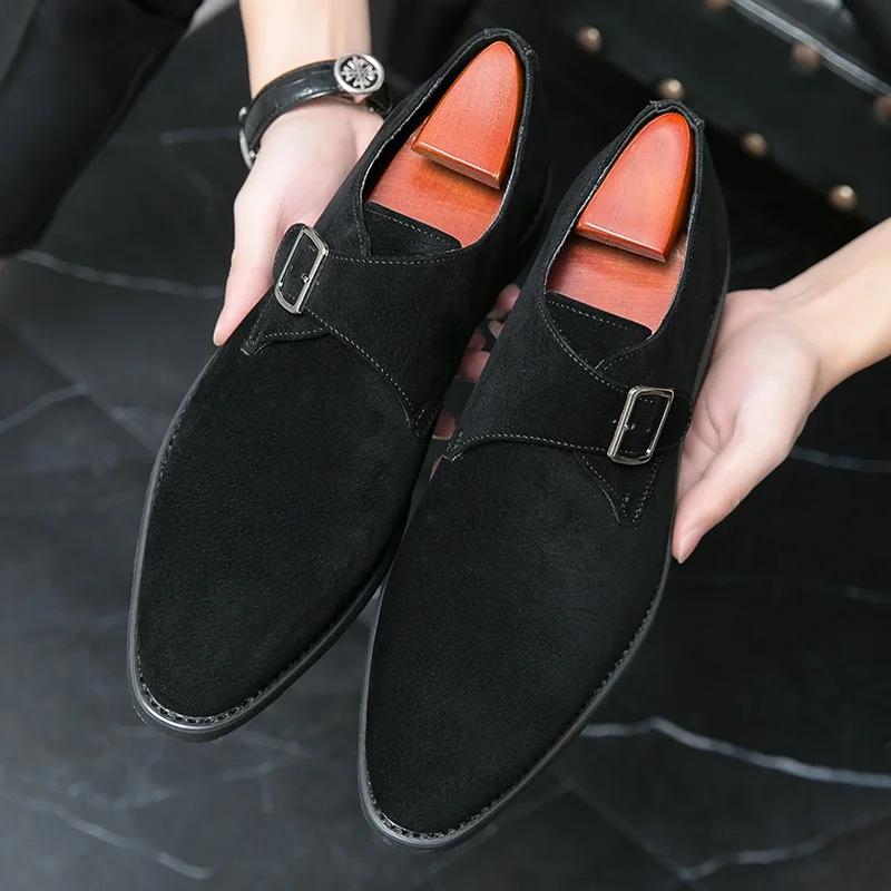 Moda lusso nero marrone pelle scamosciata cinturino con fibbia in metallo scarpe Oxford Classiche da uomo formali da lavoro scarpe da cerimonia