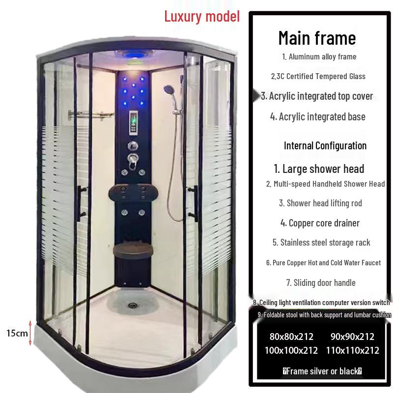 Arc-Shaped Integrated Shower Room with Warm Air and Water Barrier