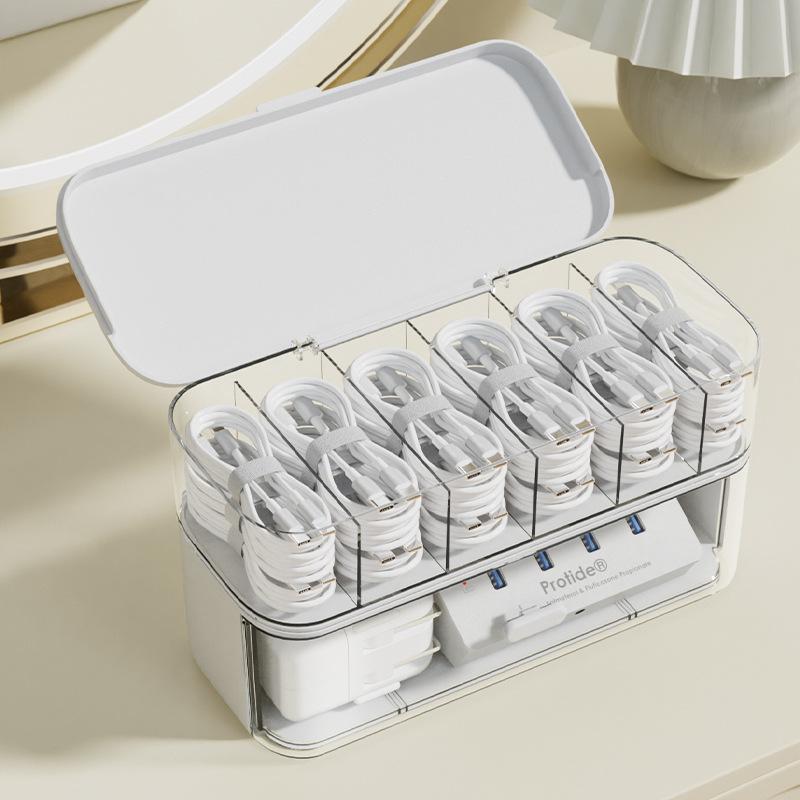 Transparent Desktop Cable Organizer Box with Lid Cord & Charger Storage Solution,No Power Needed,Compact Design for Home Storage