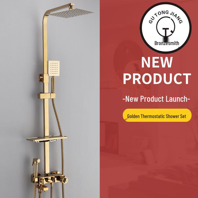 All-Copper Thermostatic Shower Faucet Set with Rain Shower Head