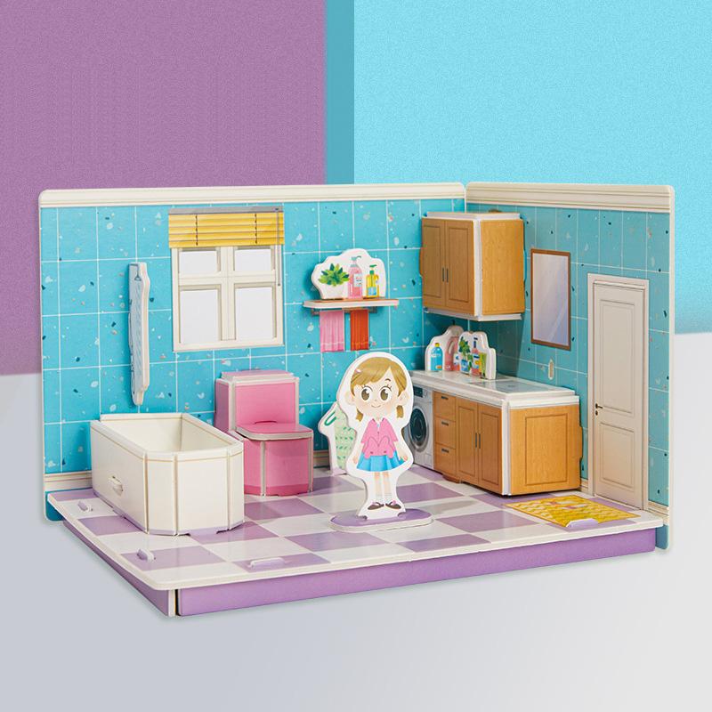 3D Stereo Puzzle Kitchen Bedroom Living Room Bathroom Model Handmade Craft DIY Educational Toys Gift for Children