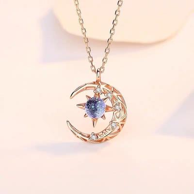 Exquisite Fashion Dream Star Sun Moon Moonlight Stone Necklace for Women Collar Chain Wedding Party Jewelry Gift