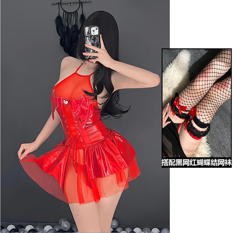 Sex underwear sexy patent leather little devil uniform set bundled Japanese two-dimensional witch cosplay set