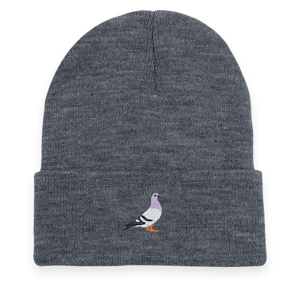 Men's and women's knitted hats for autumn and winter, warm pigeon embroidery pattern pullover, brimless woolen hat