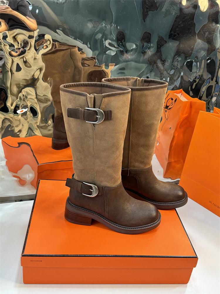 

Dong Jie has the same color matching pleated stacking boots, women s long tube Maillard high boots, big tube circumference, western cowboy knight boo 43 хаки