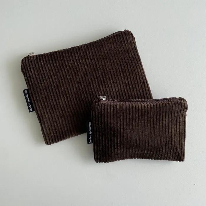 Brown corduroy pouch