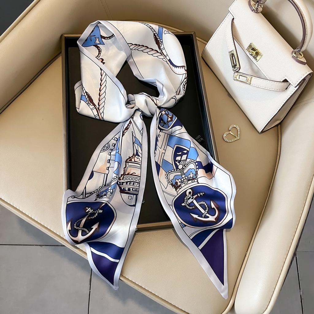 Spring, Autumn and Summer Silk Scarf Small Long Thin Decorative Shirt Bevel Scarf Thin Narrow Neck Protection Fashion Korean Scarf