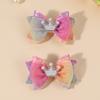 2Pcs Sweet Tulle Barrette Hair Bow Clip Sparkly Glitter Pigtails Hair Clip with Pearl Crown Headdress Kids