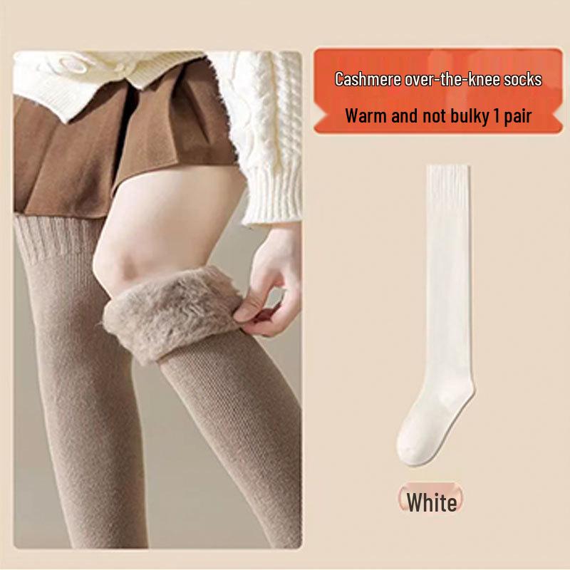 Women s Cashmere Over-The-Knee Fleece-Lined Wool Socks - Warm, Thick, and Heat-Generating for Autumn and Winter. One Size (80-120 lbs)
