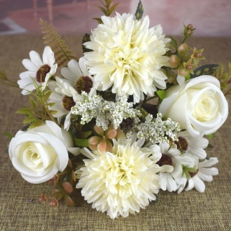 1 Pcs Artificial Roses Flowers Wedding Bridal Bouquet Garden Fake Silk Peony Hydrangeas Vase Home Decoration Photography Props