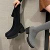 Fashion High Heels Long Boots for Women Elegant Heeled Round Toe Knee Shaft Shoes Woman Sock Gyaru Fashion 2024 Trend Winter Novelty Y2k