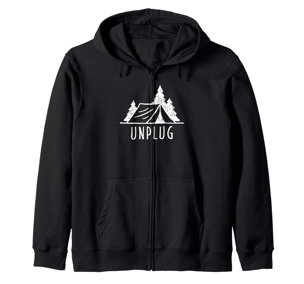 Unplug Camping Tent Wilderness Cam Ground Camping Rustic Forest Zip Hoodie
