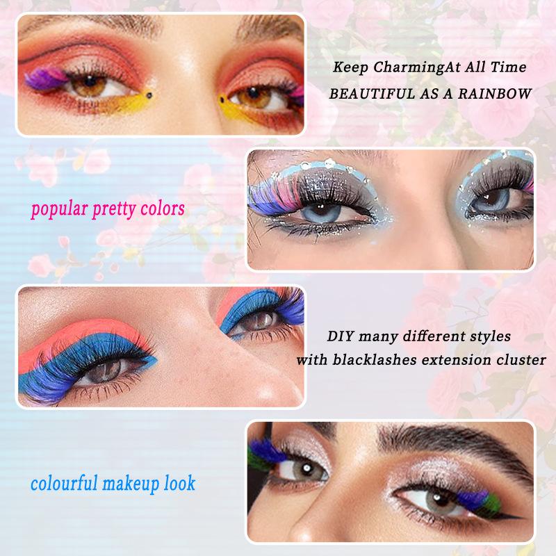 Colour Lash Clusters Set False Eyelashes Extensions Kit Bond And Seal Colorful Simulation Grafted Eyelashes Makeup Supplies