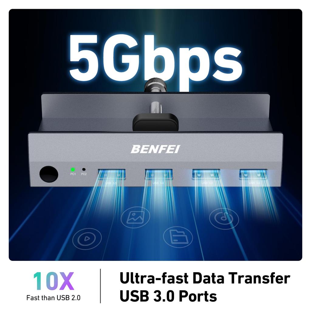 BENFEI HDMI KVM Switch (8K@60Hz/4K@240Hz) USB Switch with 4 USB 3.0 Ports, for 2 Computers, Shared Monitor, Keyboard, and Mouse. Easy Connection with