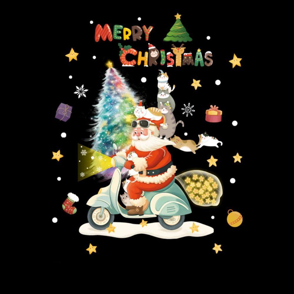 Cartoon Shopwindow Decals Santa Clause Reindeer Xmas Tree Sticker  Festival