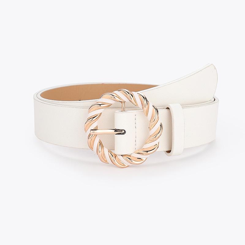 Twist Buckle Pu Wrap Ladies Bare Belt Decorative Dress Vintage Round Buckle Belt Women