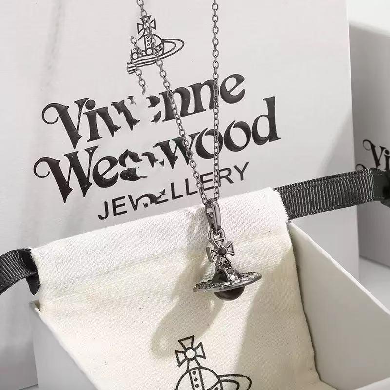 Westwood Saturn Choker Necklace: High Version, Medium Size, Women's 10MM Beads, Logo Clasp.