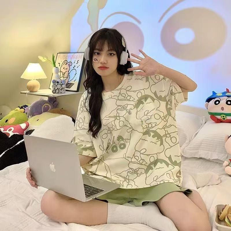 Women's Plus Size Summer Cartoon Pajama Set - Cute Donald Duck Short Sleeve Homewear