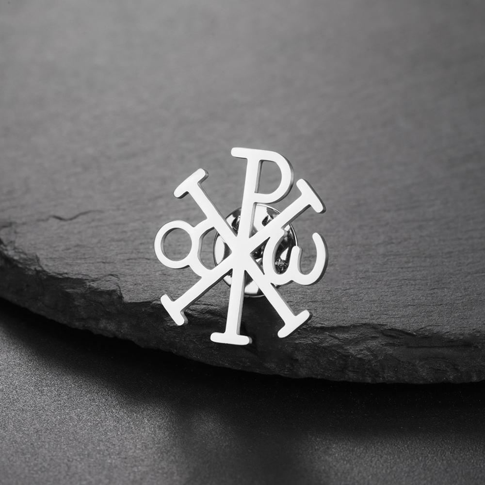 Dawapara Chi Rho Cross Brooch Pins Christogram Greek Symbol Religious Jesus Christian Jewelry Stainless Steel