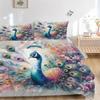 3pcs Colorful Peacock with Feathers Spread Amidst Flowers and Nature's Beauty Pattern Bedding Three-Piece Set (1 Cover + 2 Pillowcases, No Fillings)