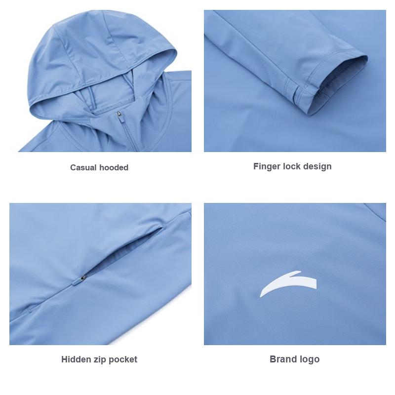 Anta Training Series Solid Color Knitted Hooded Sun Protection Jacket Men Jackets Expedition-Blue 152327703-3