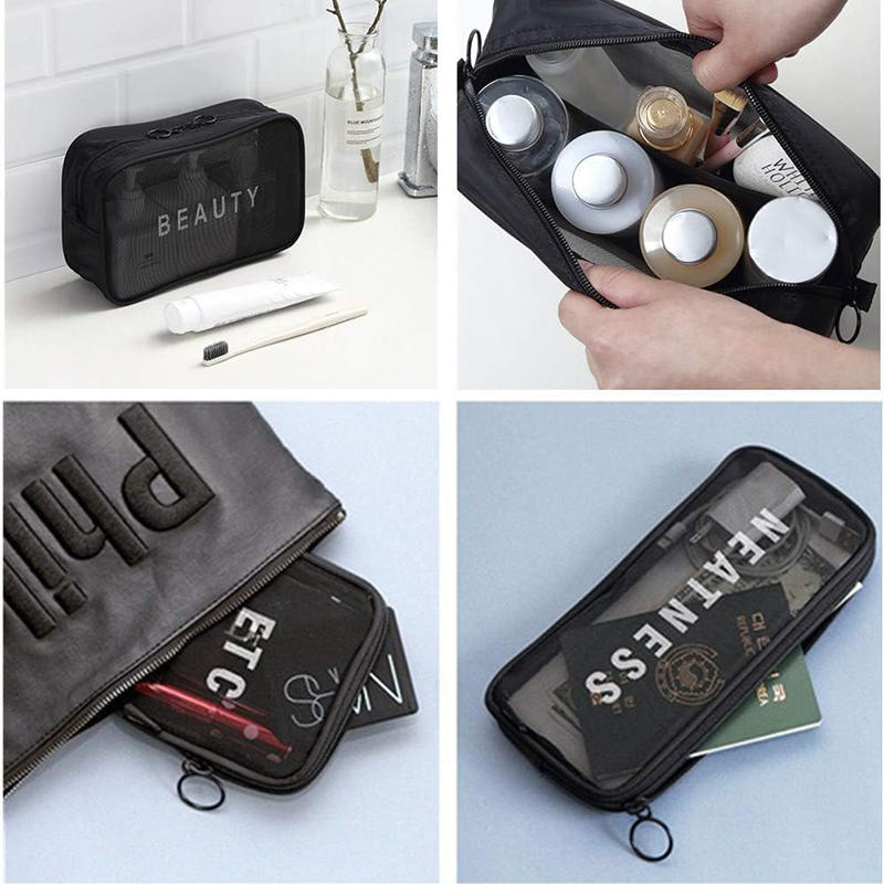 Transparent Mesh Makeup Bag Storage Case Zipper Make Up Bags 3 Size Women Travel Toiletry Wash Cosmetic Bag