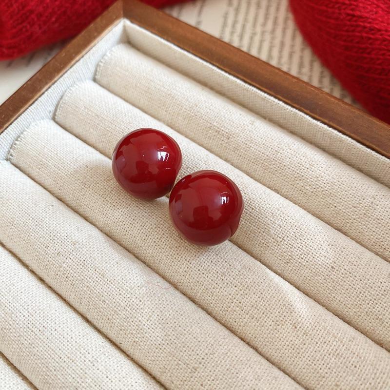 Silver Needle New Year's Red Zircon Geometric Earrings Retro Fashion Temperament Versatile Earrings Light Luxury Premium Earrings Women