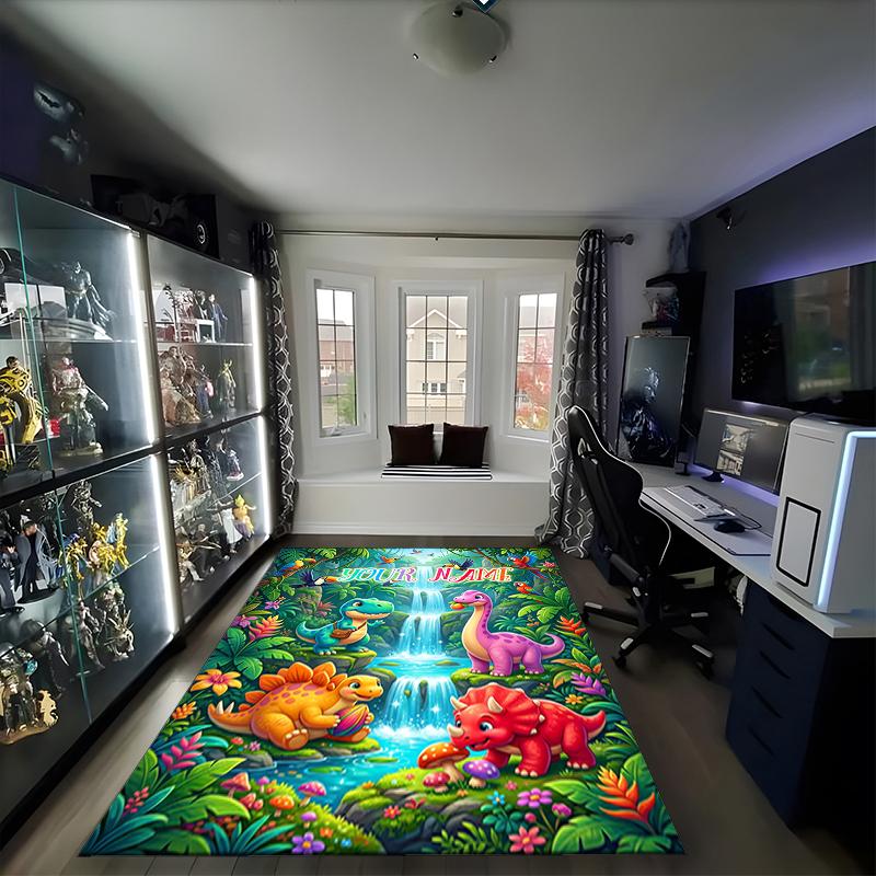 1PC Custom Name Dinosaur Adventure Jungle Theme Floor Mat Ideal for Living Room, Game Rooms, Office, Bedroom,Floor Mat Playful Design