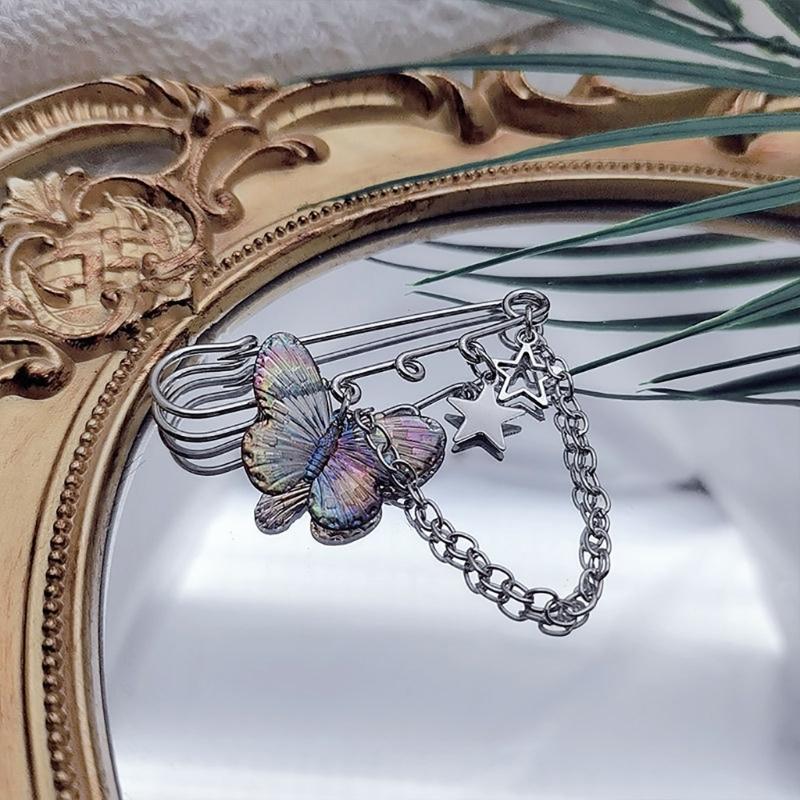 Harajuku Fünfzackiger Stern Serie Brosche Street Fashion Anstecknadel Anzug Accessoires Schlichte Doppelkettchen Anstecknadel