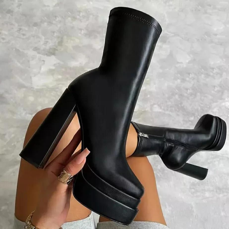 Woman Shoe 2024 New In Fashion Platform Boots Ladies High Quality Luxury Women Leather Boots Super High Heels Boots Women