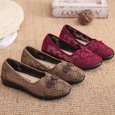 Summer Middle-aged Ladies Shoes Soft Bottom Breathable Cloth Shoes Mesh Mom Flat Bottom Shoes