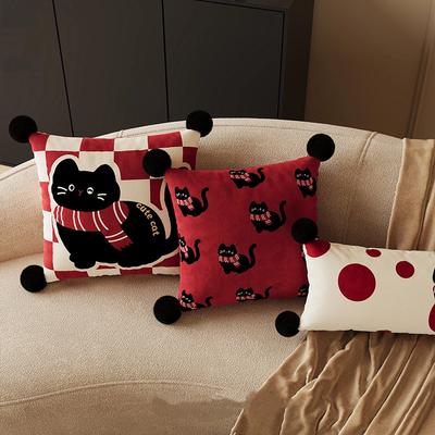 Red Cat Pillow Thick Plush Square Removable Cover Cartoon Print Cushion Soft Throw Pillow For Home Decor