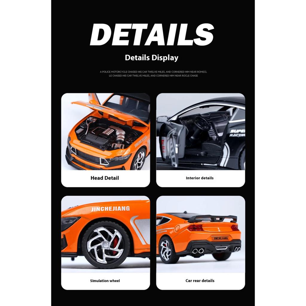 1/32 Mustang GT500 Alloy Die-cast Car Model Return Force Forward Simulation Sound and Light Children's Toy Car Boy Gift