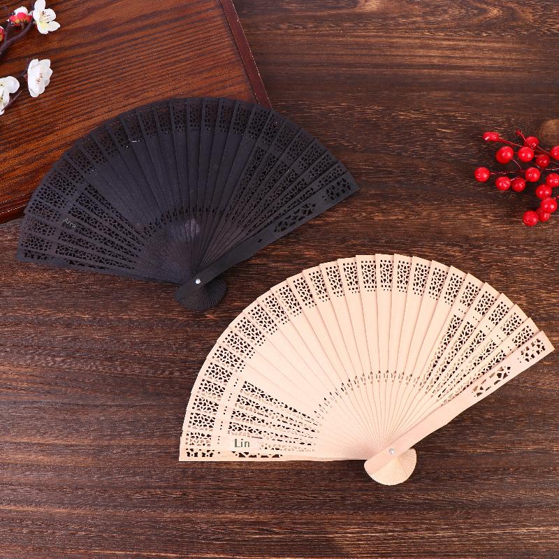 Vintage Hollow Carved Wooden Folding Hand Fan Chinese Style Bamboo Fan For Wedding Valentine'S Day Party Decor Summer Cooling